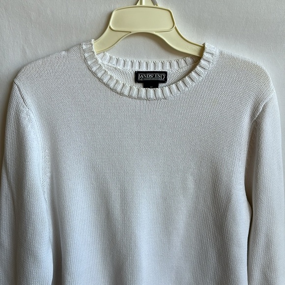 Lands’ End white 3/4-sleeve crew neck sweater, size M - Picture 2 of 7